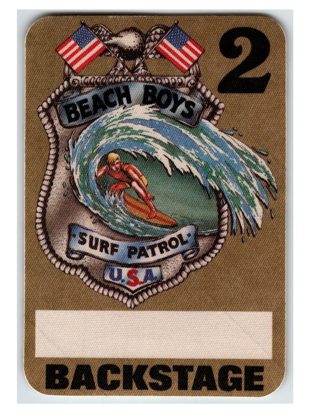 Beach Boys Surf Patrol USA Backstage Pass Sticker #2 Vintage US Flags Eagle